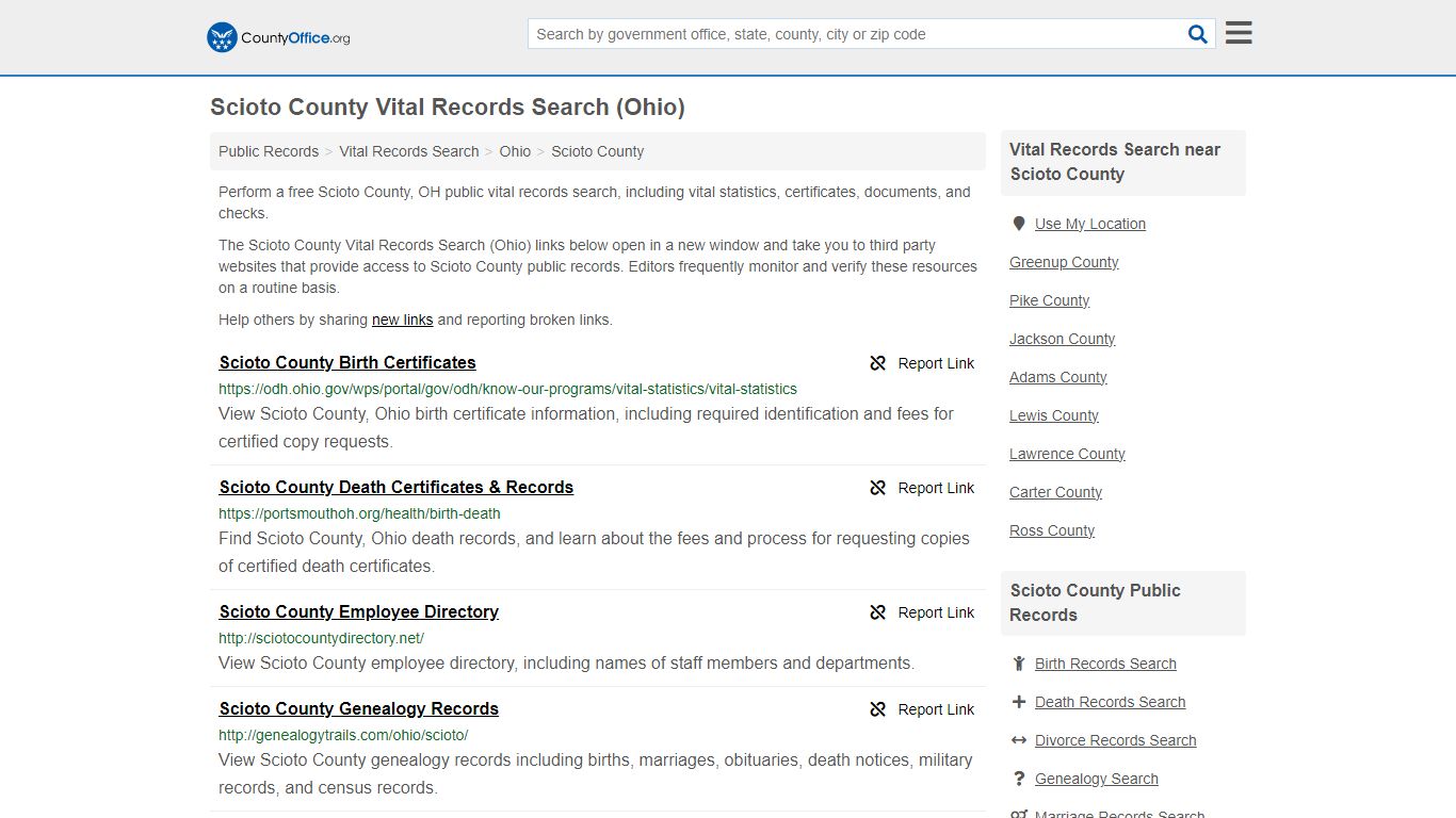 Scioto County Vital Records Search (Ohio) - County Office